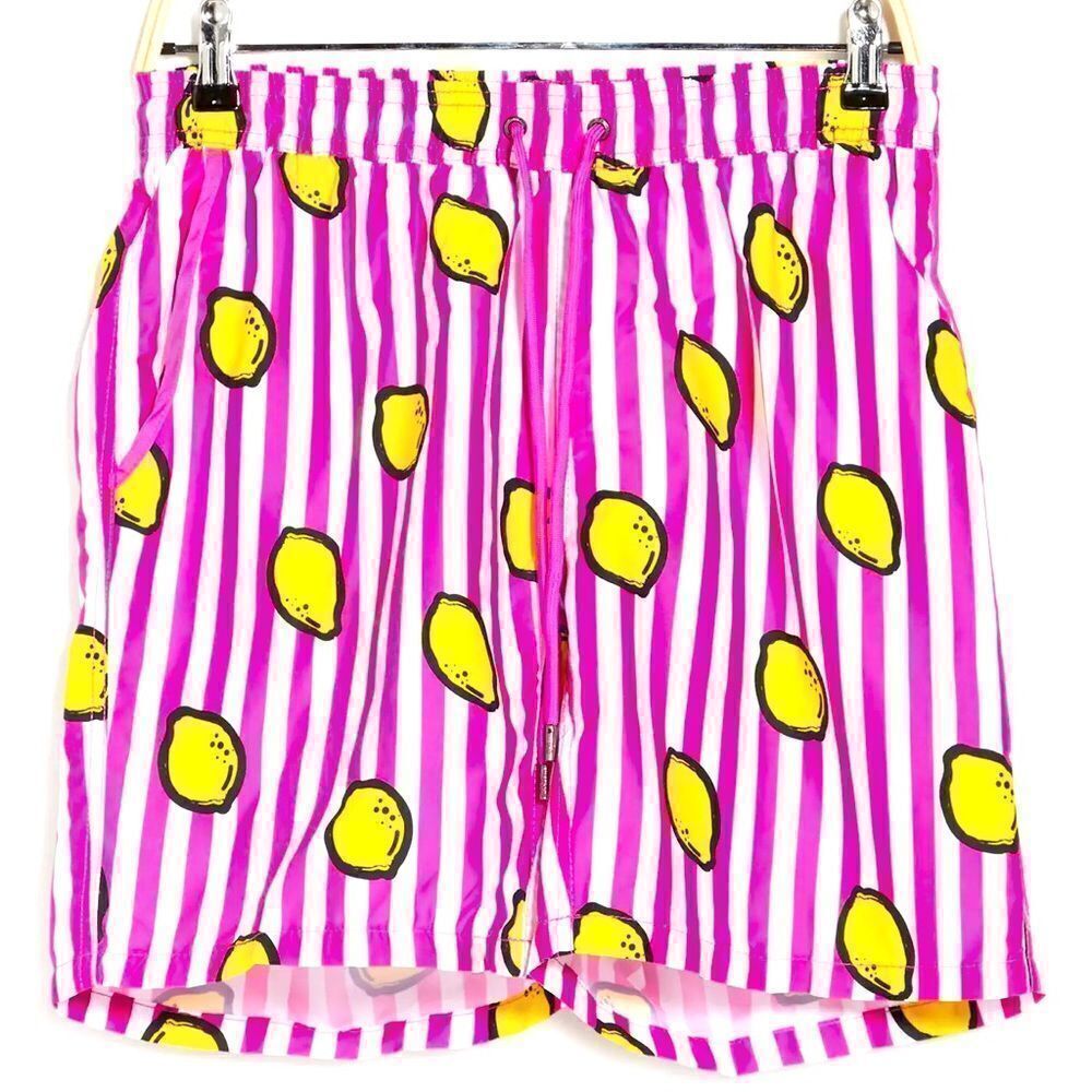 🔥MR. SWIM
Lemon Stripe Print Boardshorts In Magenta